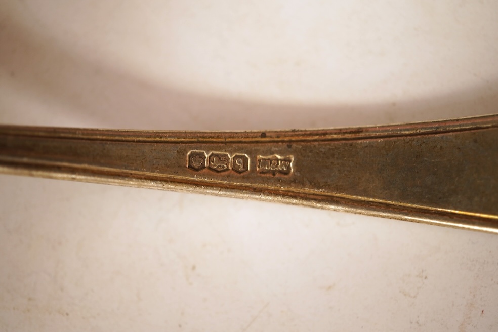 An Elizabeth II part canteen of silver cutlery, by Mappin & Webb, comprising six of the following, tablespoons, table forks, dessert spoons, soup spoons dessert forks, coffee spoons, teaspoons, grapefruit spoons, fish fo